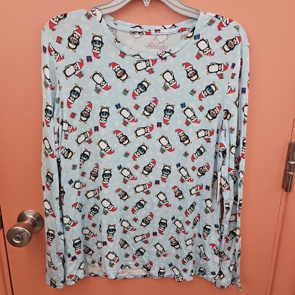 NWT Jollidays Women's Size Large Christmas Penguins Long Sleeve Blouse Shirt